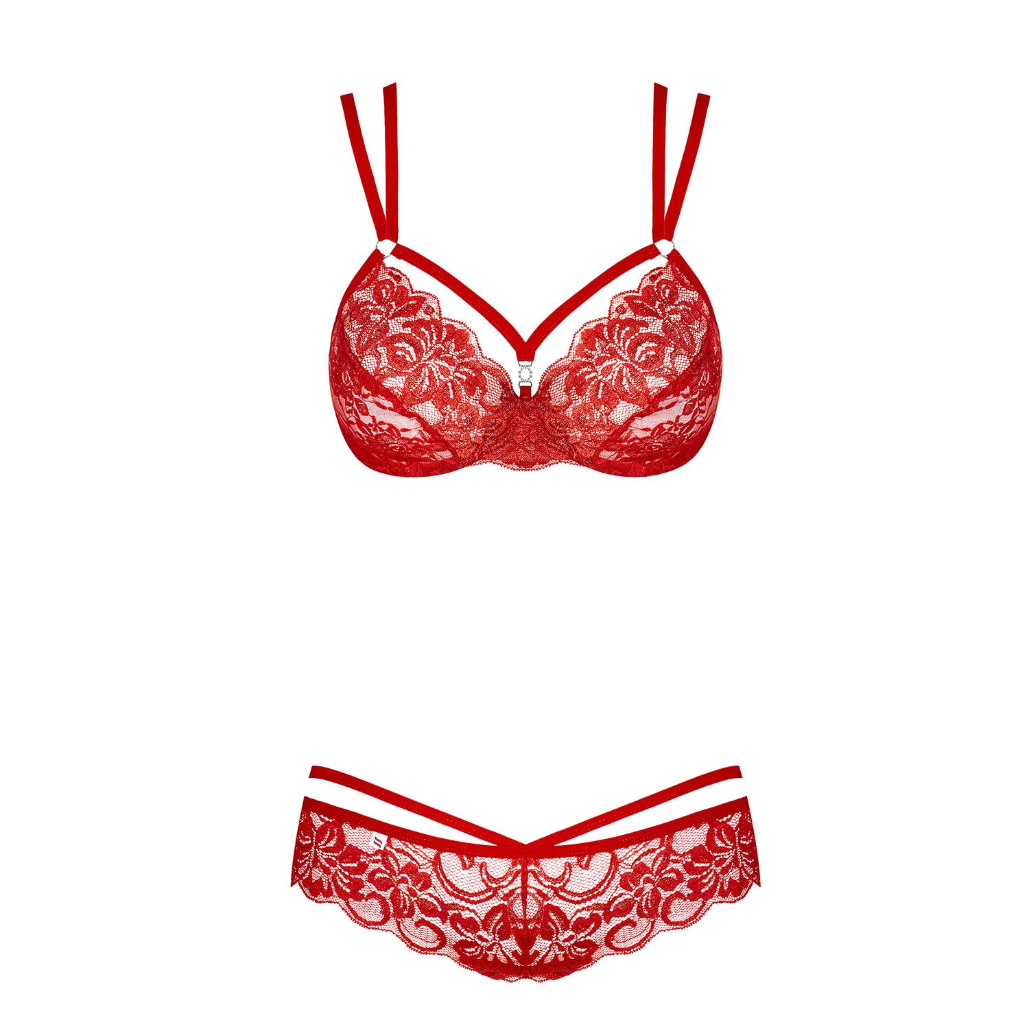 Obsessive Red Lace Bra And GString - Image 3