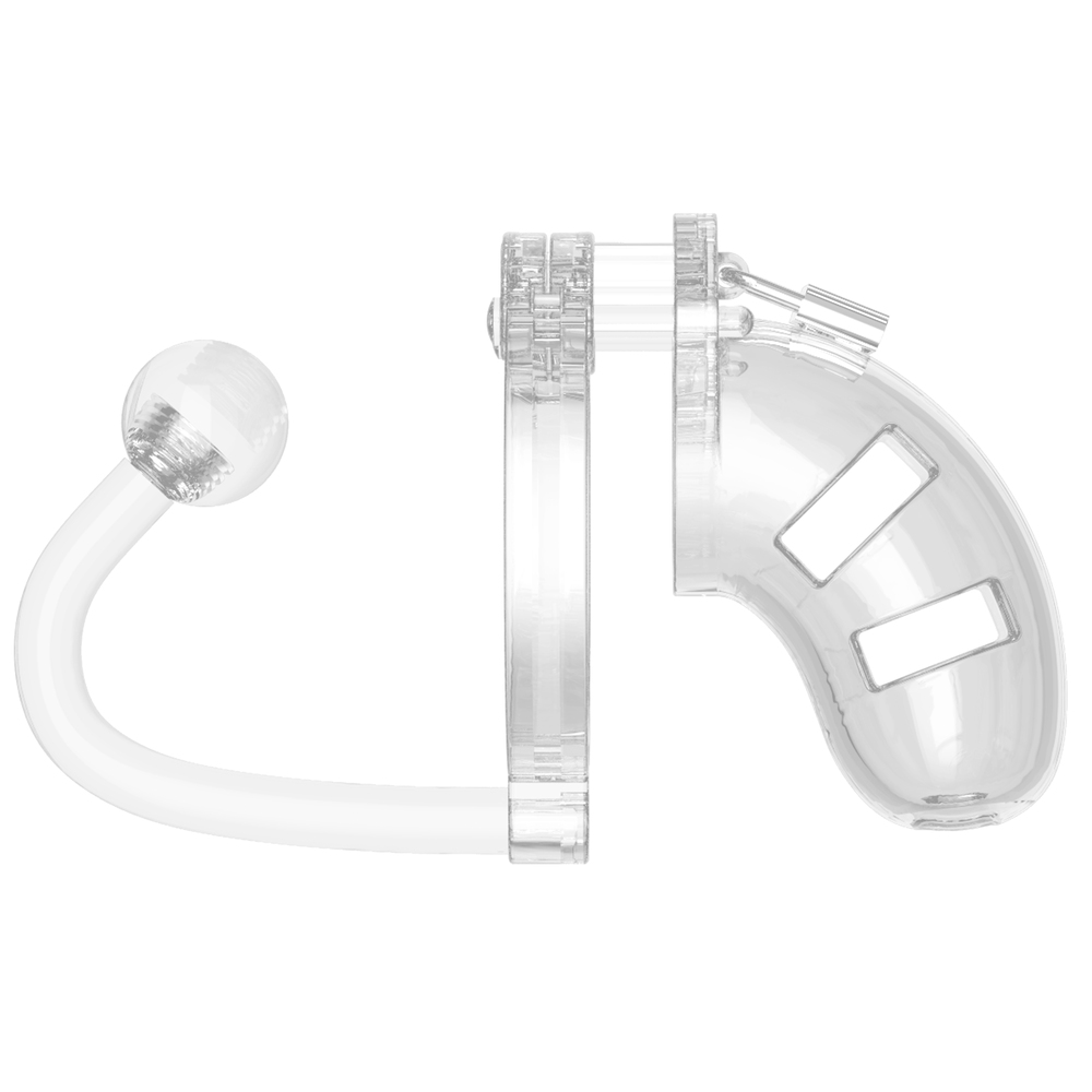 Man Cage 10 Male 3.5 Inch Clear Chastity Cage With Anal Plug - Image 2